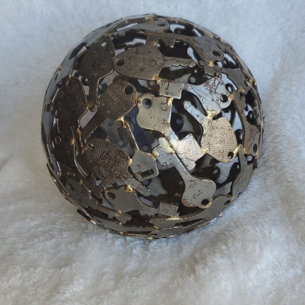 Recycled Key Metal Sphere 6" - Picture 2 of 4